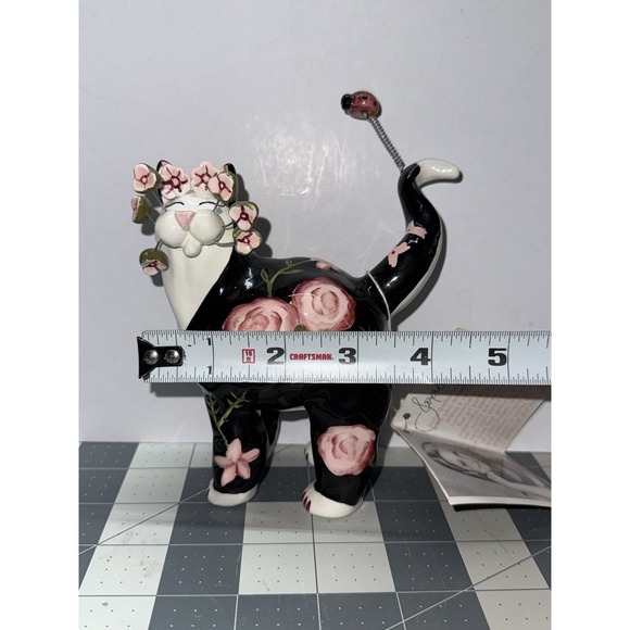 Vintage 2003 Annaco Creations Amy Lacombe Black & Pink Roses Kitty w/Ladybug EUC - Picture 6 of 6